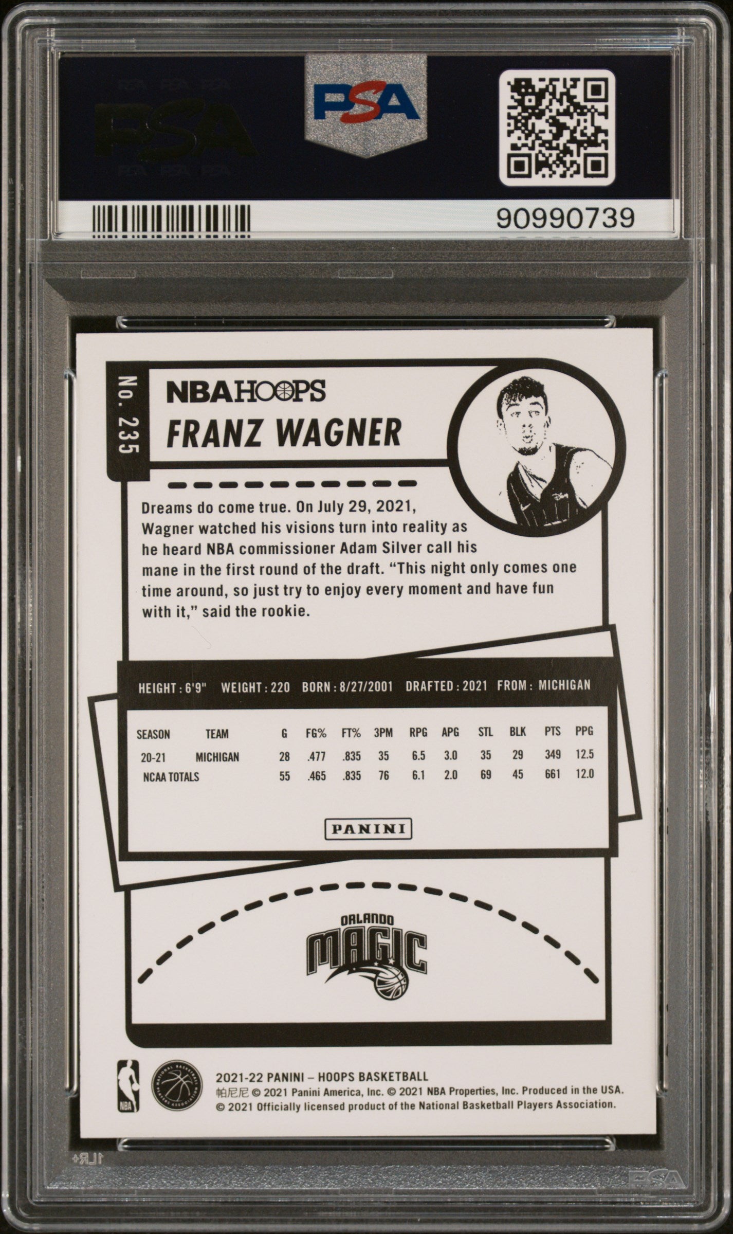 2021 Panini NBA Hoops #235 Franz Wagner RC PSA 9