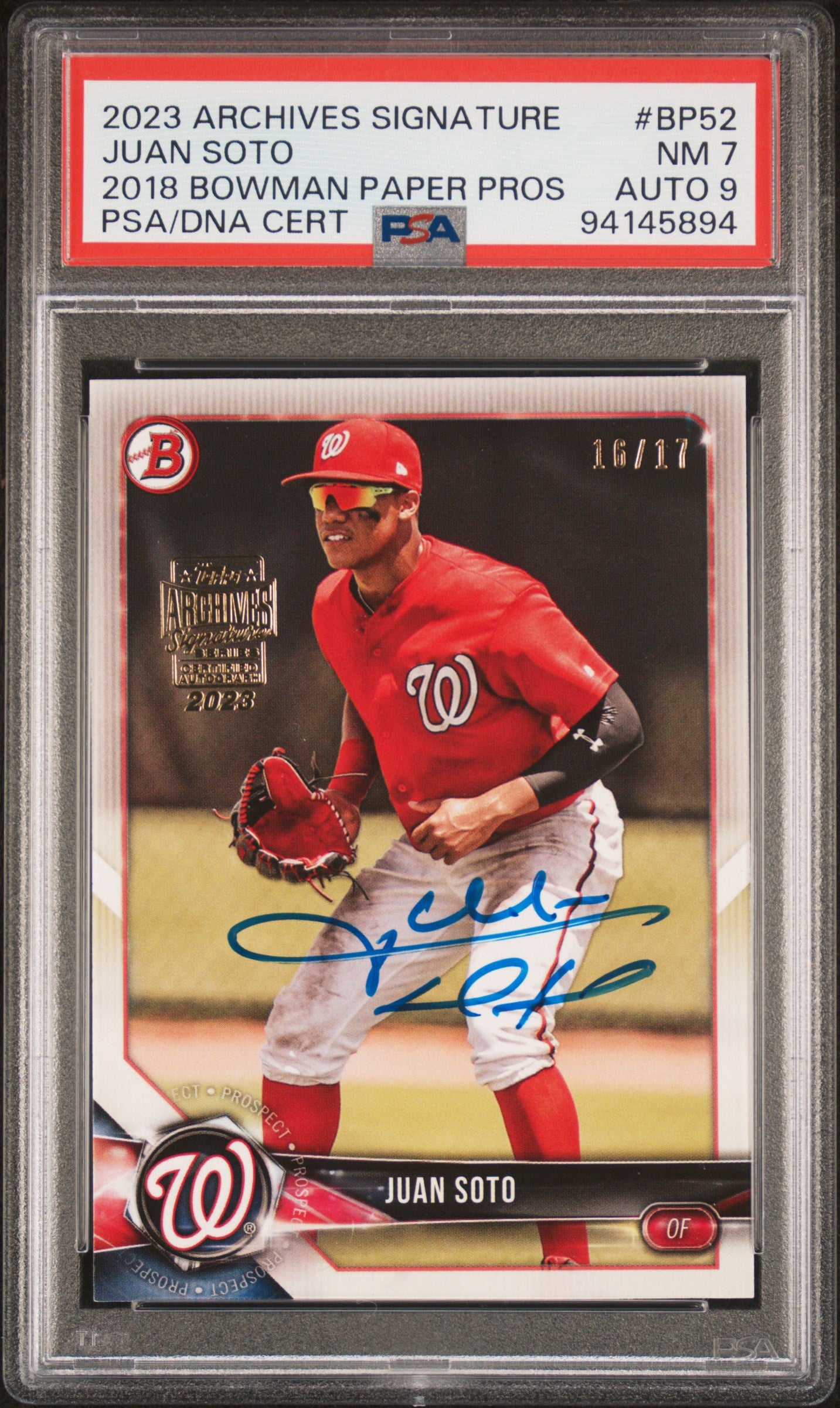 2023 Topps Archives Signature Series #BP52 Juan Soto 2018 PSA 7-9