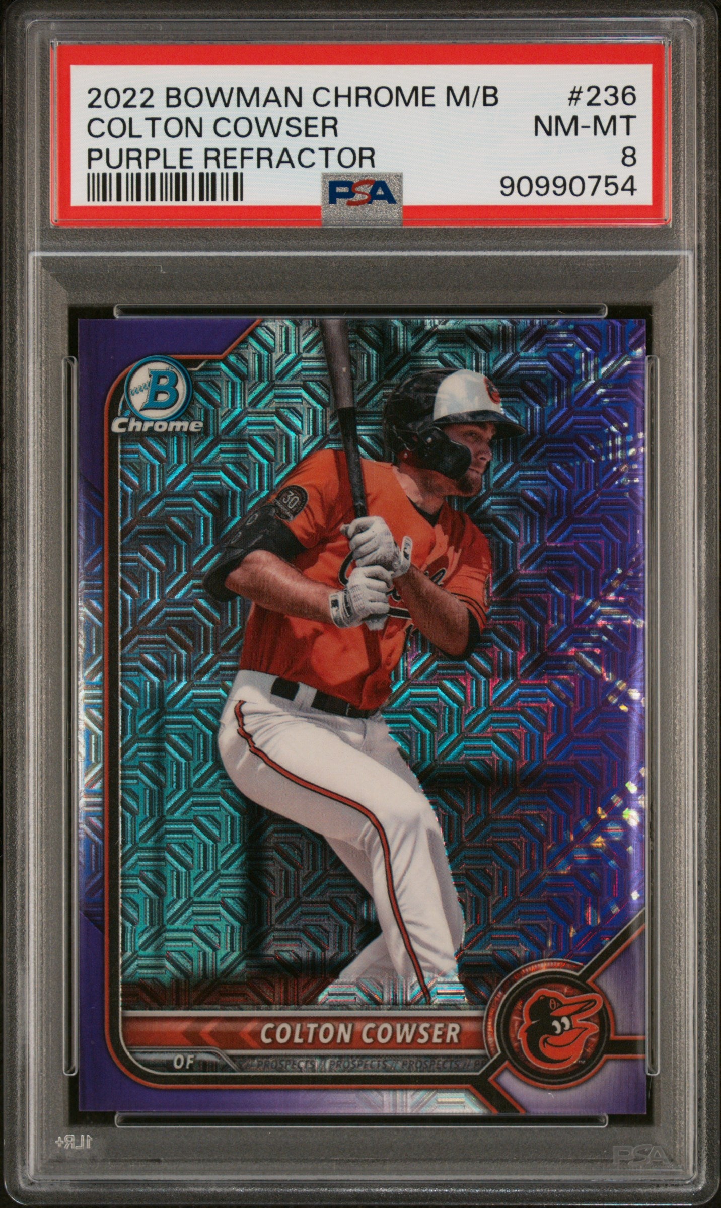 2022 Bowman Mega Box Chrome #236 Colton Cowser Purple Refractor PSA 8