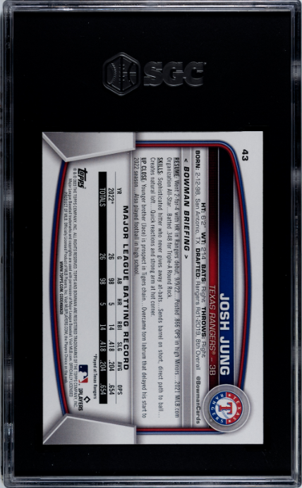 2023 Bowman #43 Josh Jung RC SGC 9.5