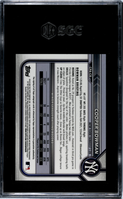 2022 Bowman Chrome #CPA-CB Cooper Bowman Autographed SGC 9.5