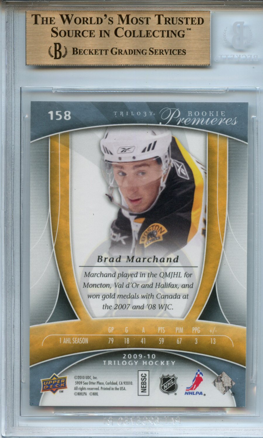 2009-10 Upper Deck Trilogy #158 Brad Marchand RC BGS 9.5