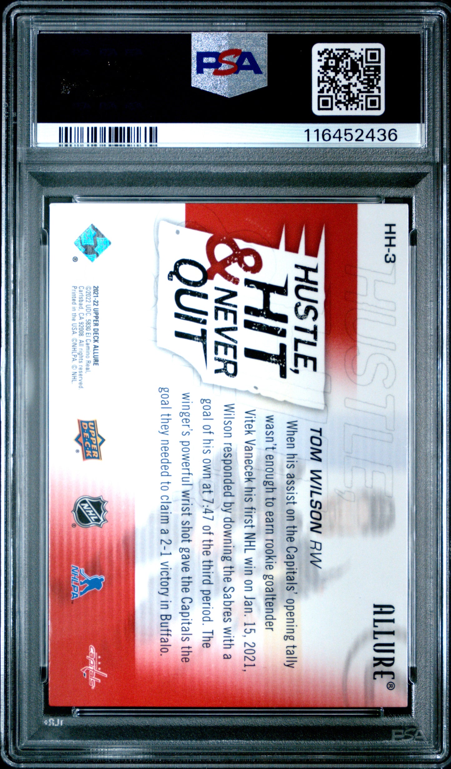 2021 Upper Deck Allure Hustle, Hit & Never Quit #HH3 Tom Wilson PSA 9
