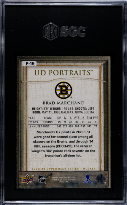 2023-24 Upper Deck #P-19 Brad Marchand Portraits SGC 10