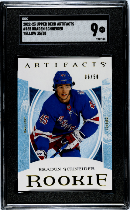 2022-23 Upper Deck Artifacts #185 Braden Schneider Yellow RC SGC 9
