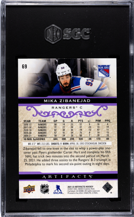 2021-22 Upper Deck Artifacts #69 Mika Zibanejad Purple SGC 9