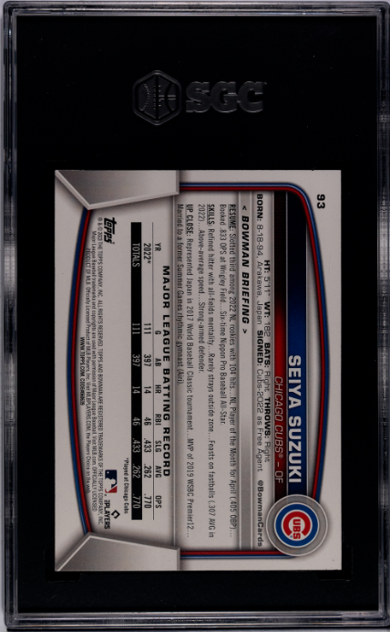 2023 Bowman #93 Seiya Suzuki Purple Pattern SGC 8.5