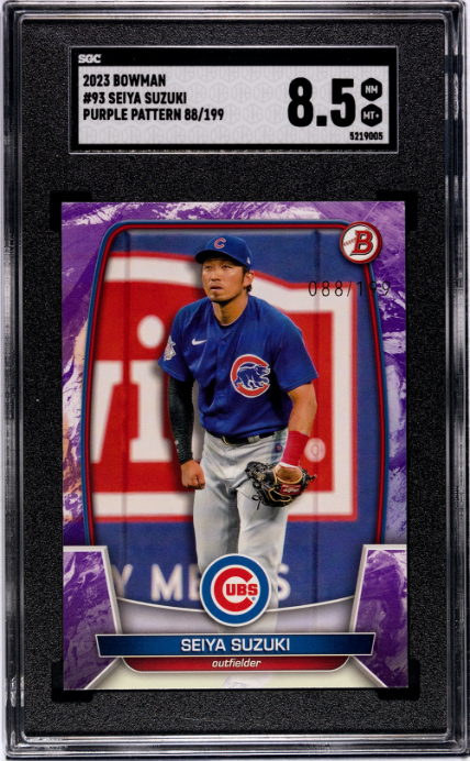 2023 Bowman #93 Seiya Suzuki Purple Pattern SGC 8.5