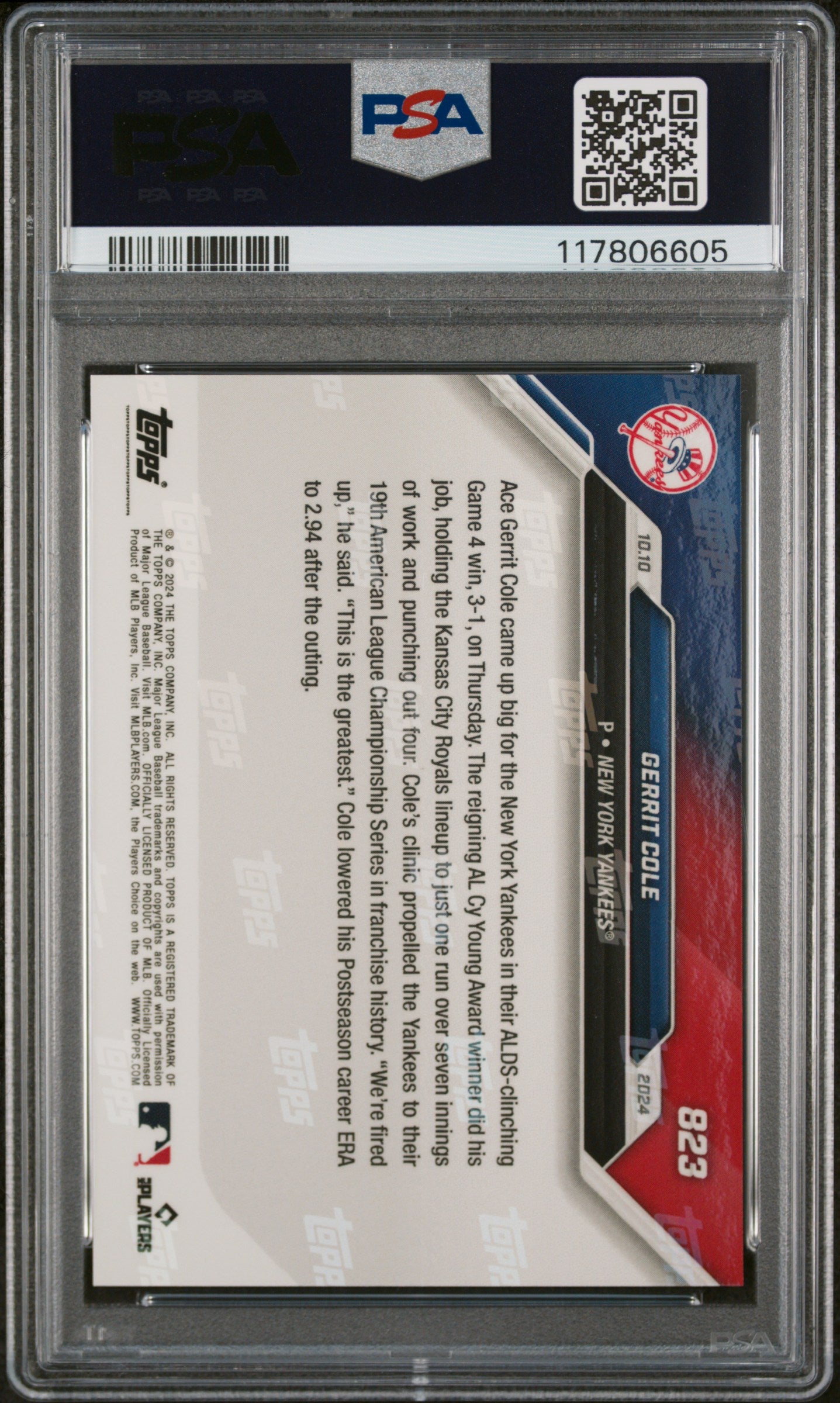 2024 Topps Now #823 Gerrit Cole PSA 10