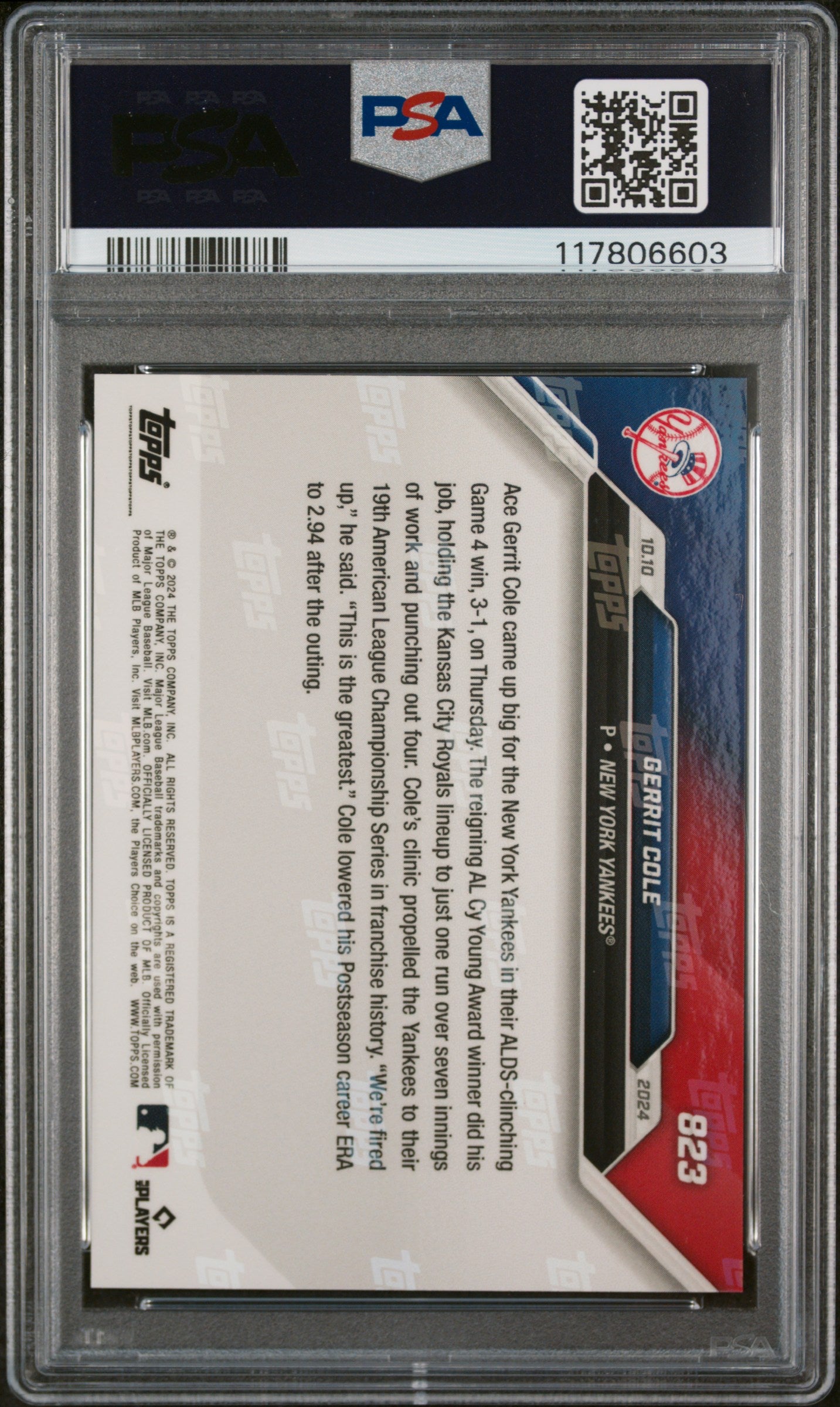(2)2024 Topps Now #823 Gerrit Cole PSA 10