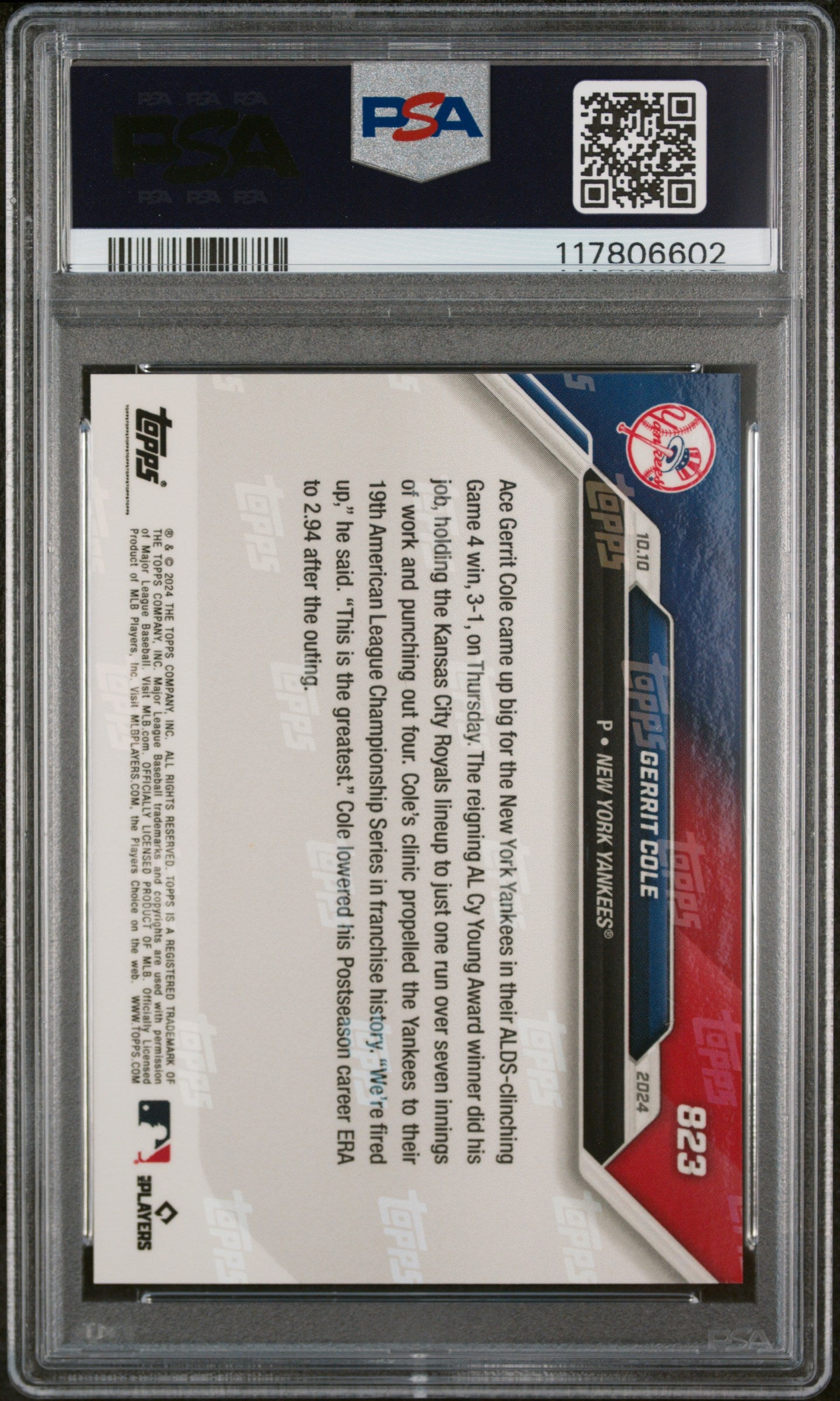 (3)2024 Topps Now #823 Gerrit Cole PSA 10