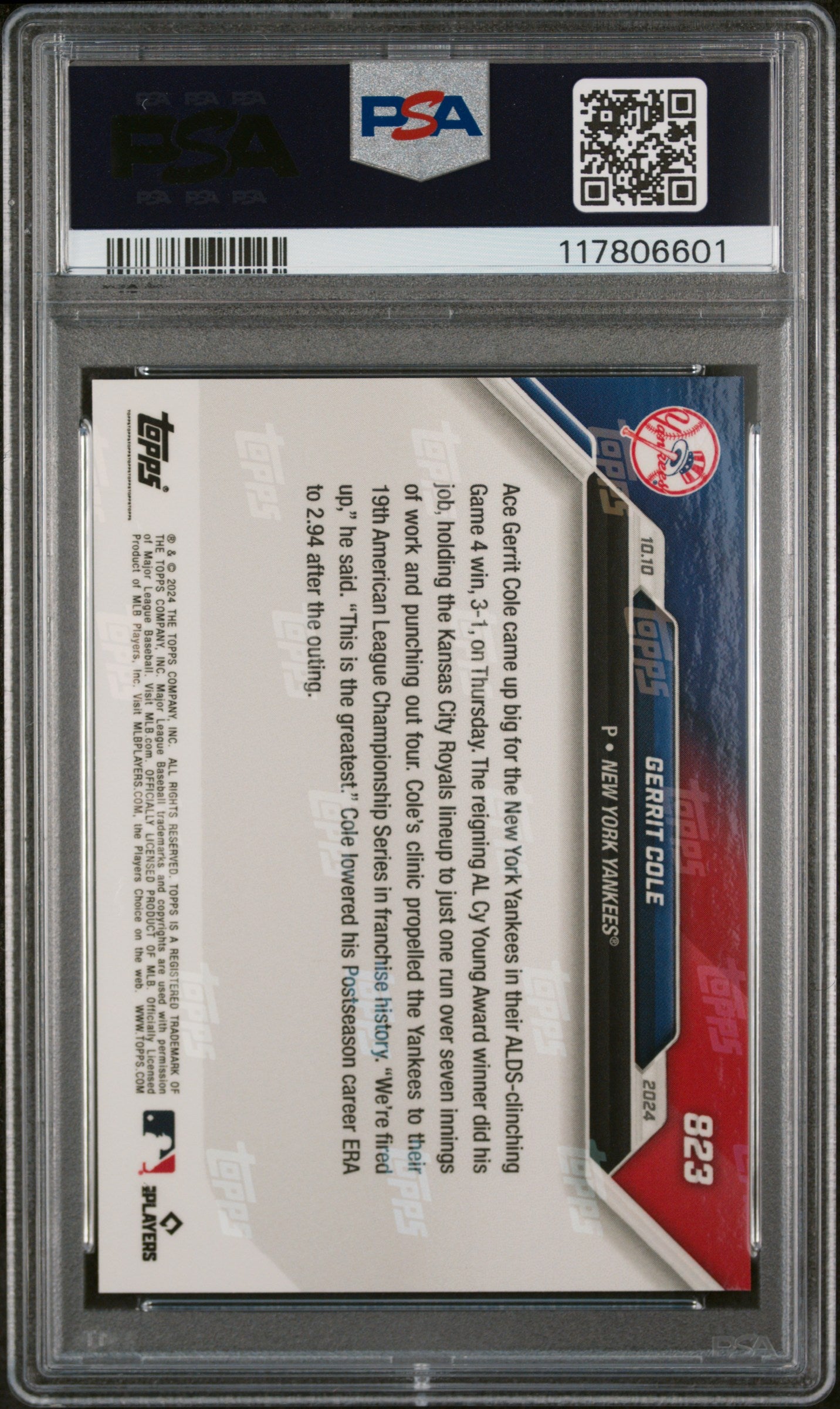 (4)2024 Topps Now #823 Gerrit Cole PSA 10