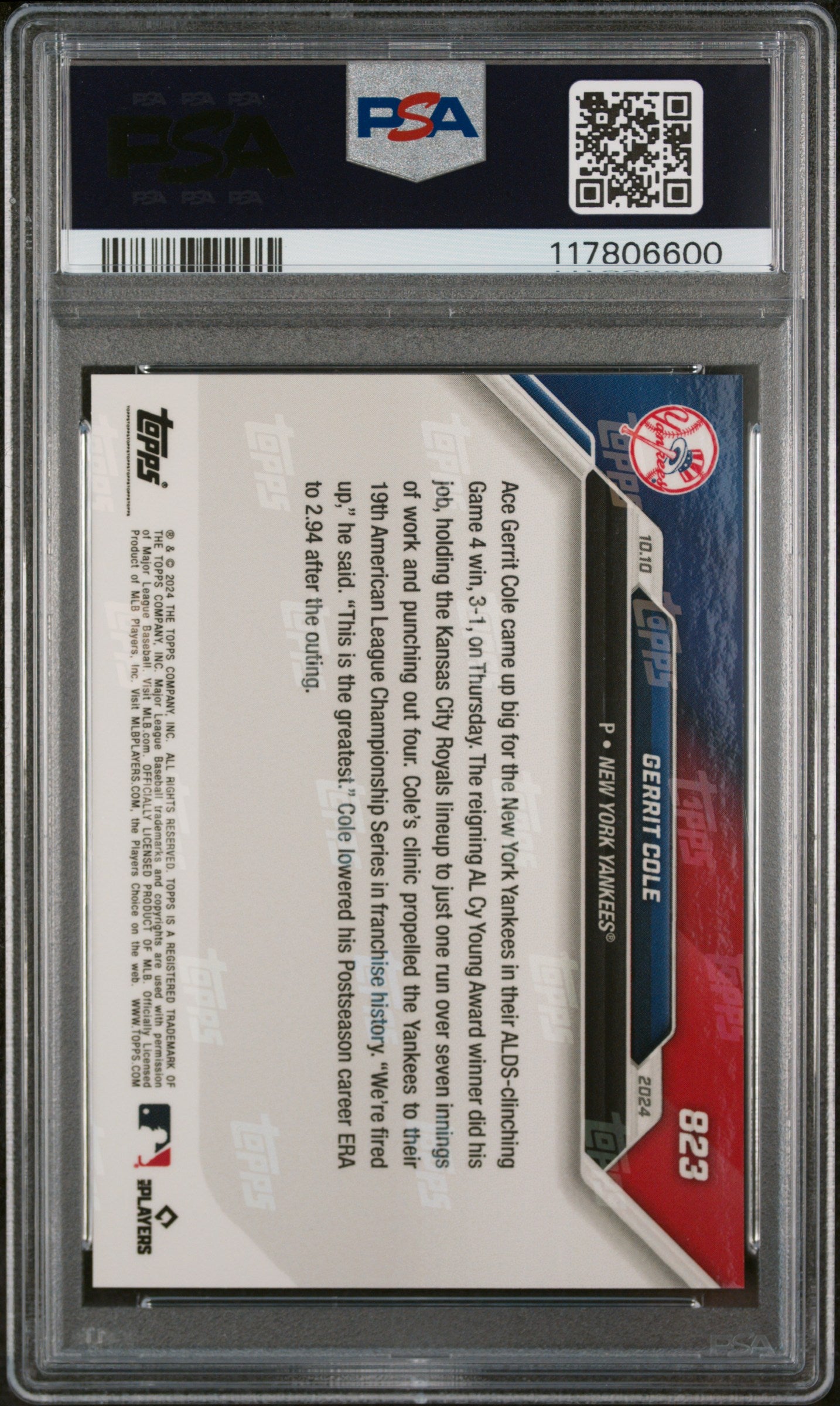 (5)2024 Topps Now #823 Gerrit Cole PSA 10