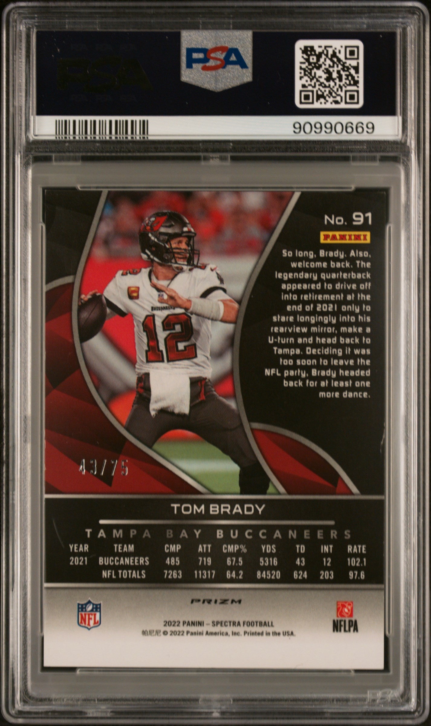 2022 Panini Spectra #91 Tom Brady Hyper PSA 6