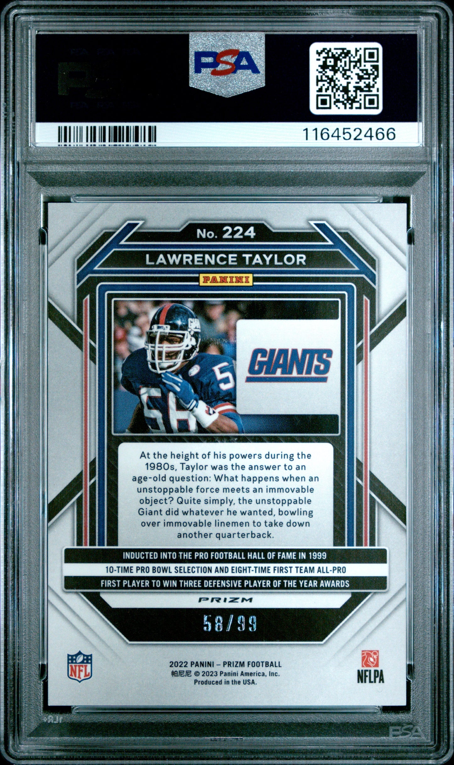 2022 Panini Prizm #224 Lawrence Taylor Blue Ice PSA 10