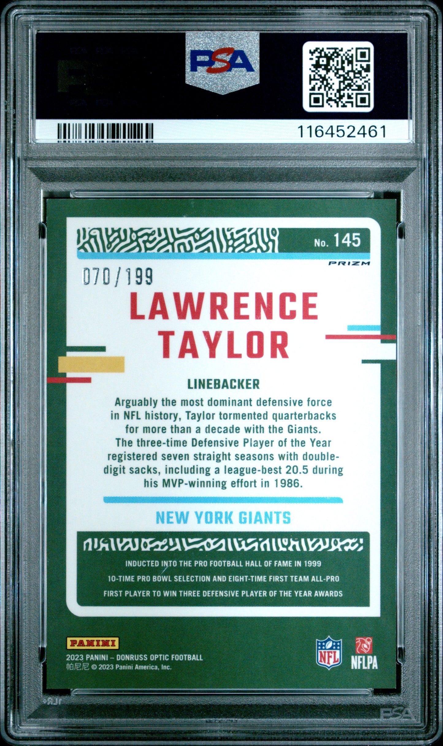 2023 Panini Donruss Optic #145 Lawrence Taylor Blue PSA 7