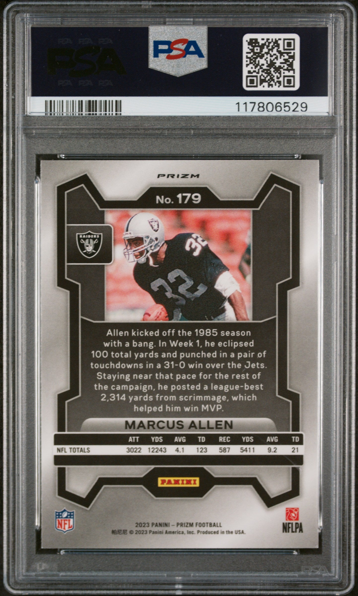 2023 Panini Prizm #179 Marcus Allen Red/White/Blue Prizm PSA 9