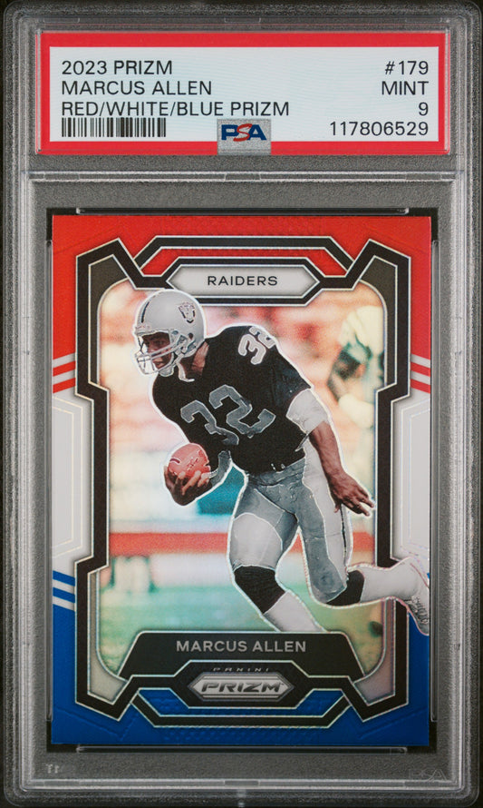 2023 Panini Prizm #179 Marcus Allen Red/White/Blue Prizm PSA 9