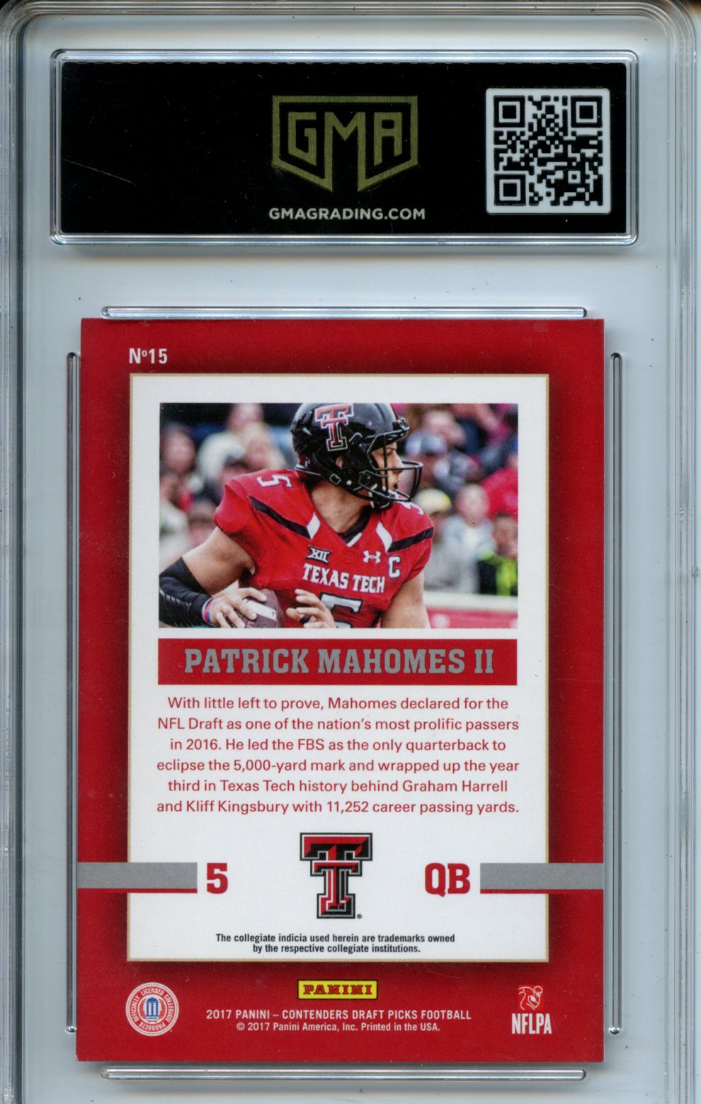 2017 Panini Contenders Draft Picks #15 Patrick Mahomes II School Colors Rookie GMA 9