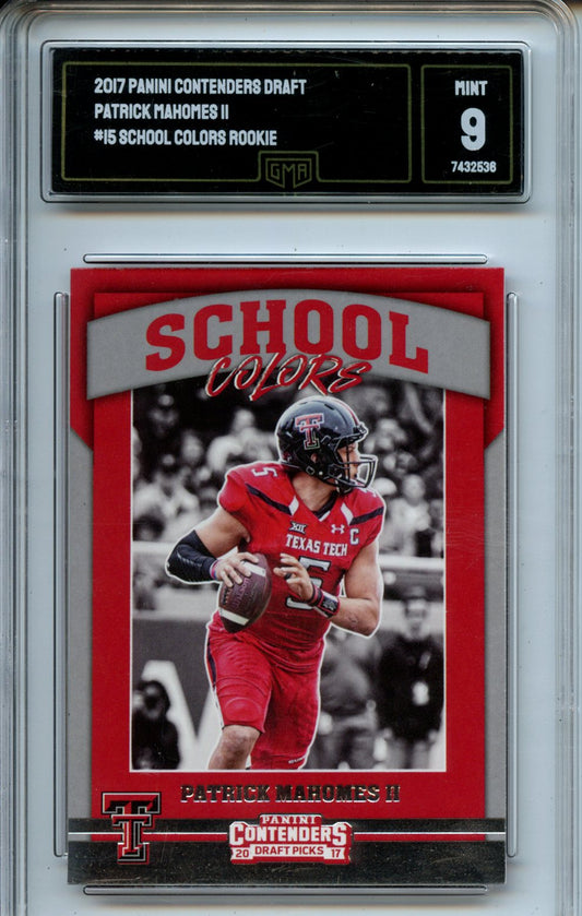 2017 Panini Contenders Draft Picks #15 Patrick Mahomes II School Colors Rookie GMA 9