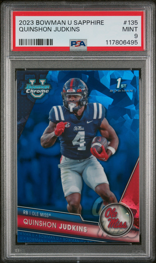 2023 Bowman University Chrome Sapphire #135 Quinshon Judkins PSA 9