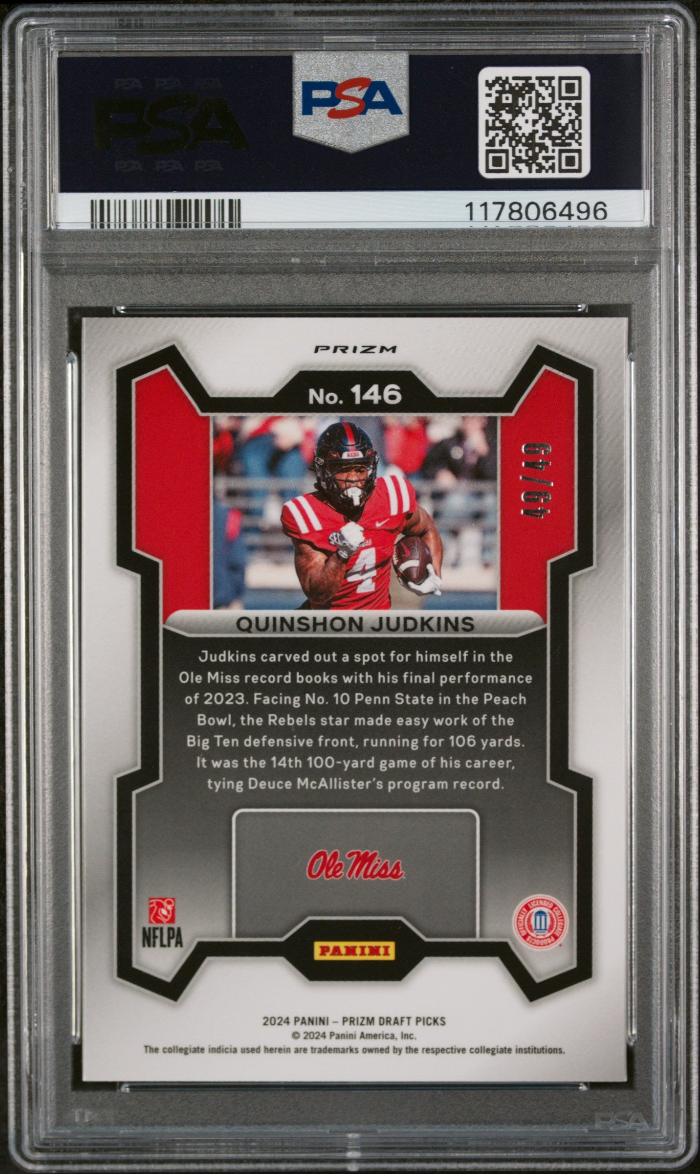 2024 Panini Prizm Draft Picks #146 Quinshon Judkins Orange Pulsar RC PSA 9