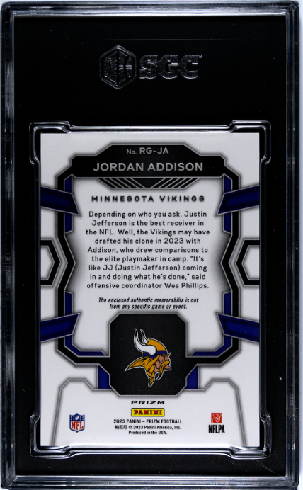 2023 Panini Prizm #RG-JA Jordan Addison Rookie Gear RC SGC 9.5