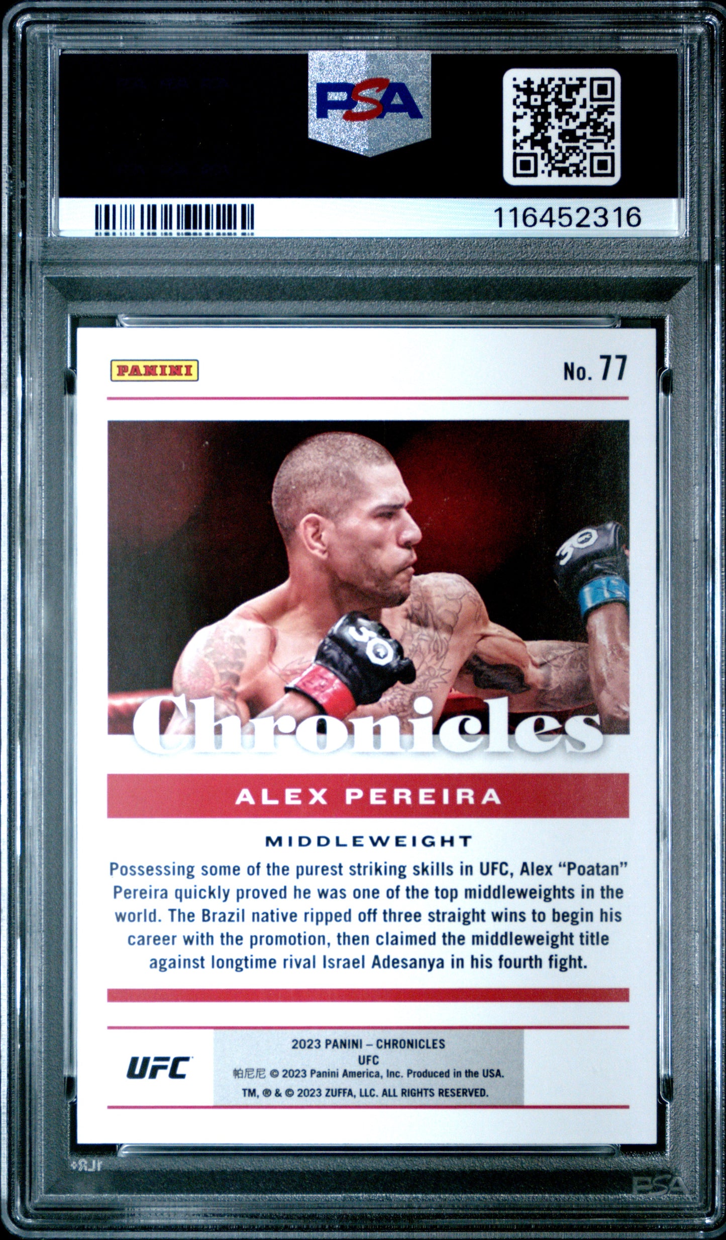 2023 Panini Chronicles UFC #77 Alex Pereira Red RC PSA 8