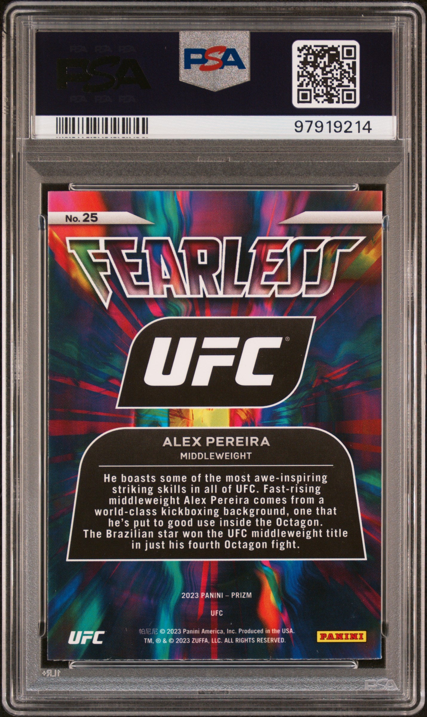 2023 Panini Prizm UFC Fearless #25 Alex Pereira Fearless PSA 10
