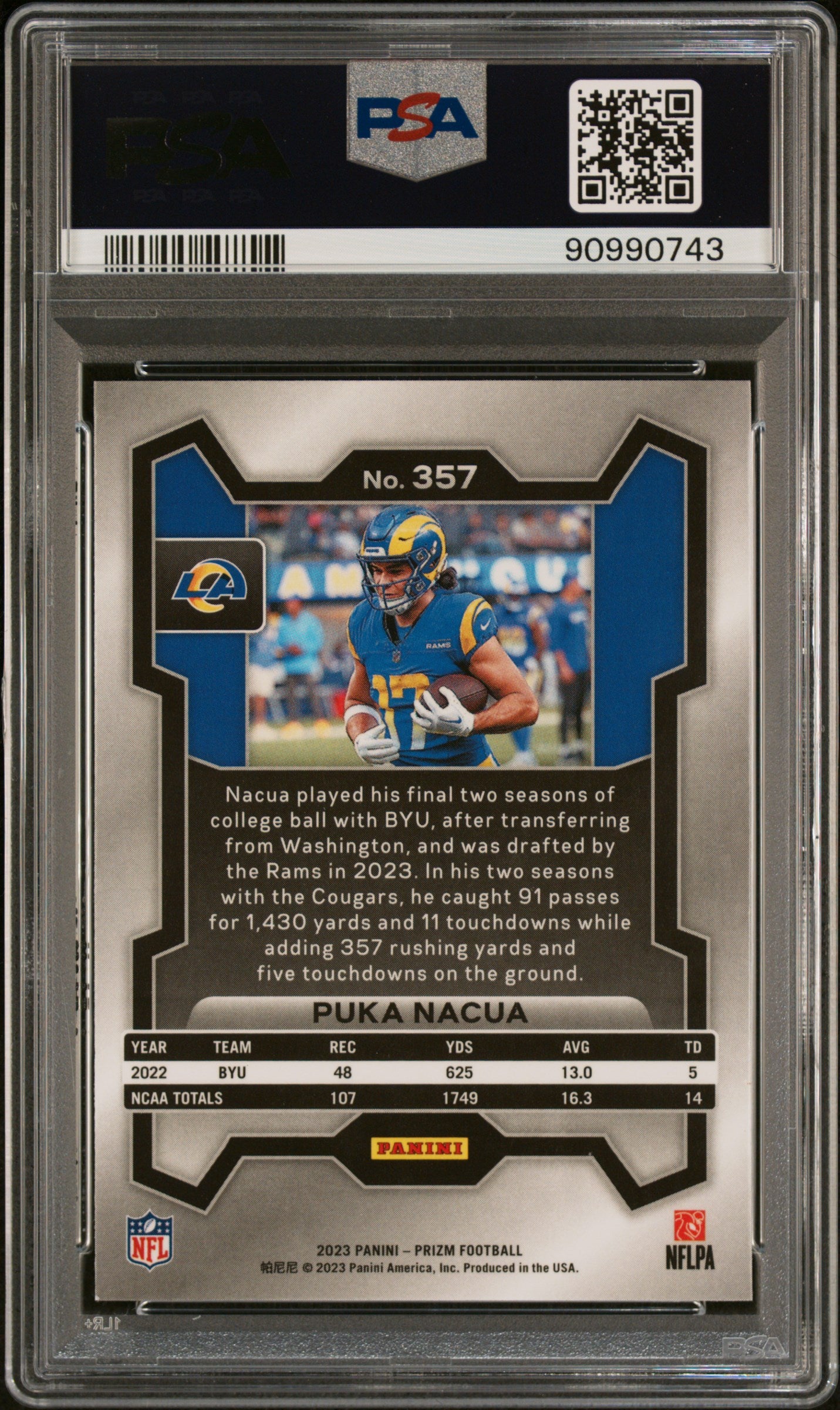 2023 Panini Prizm #357 Puka Nacua RC PSA 9