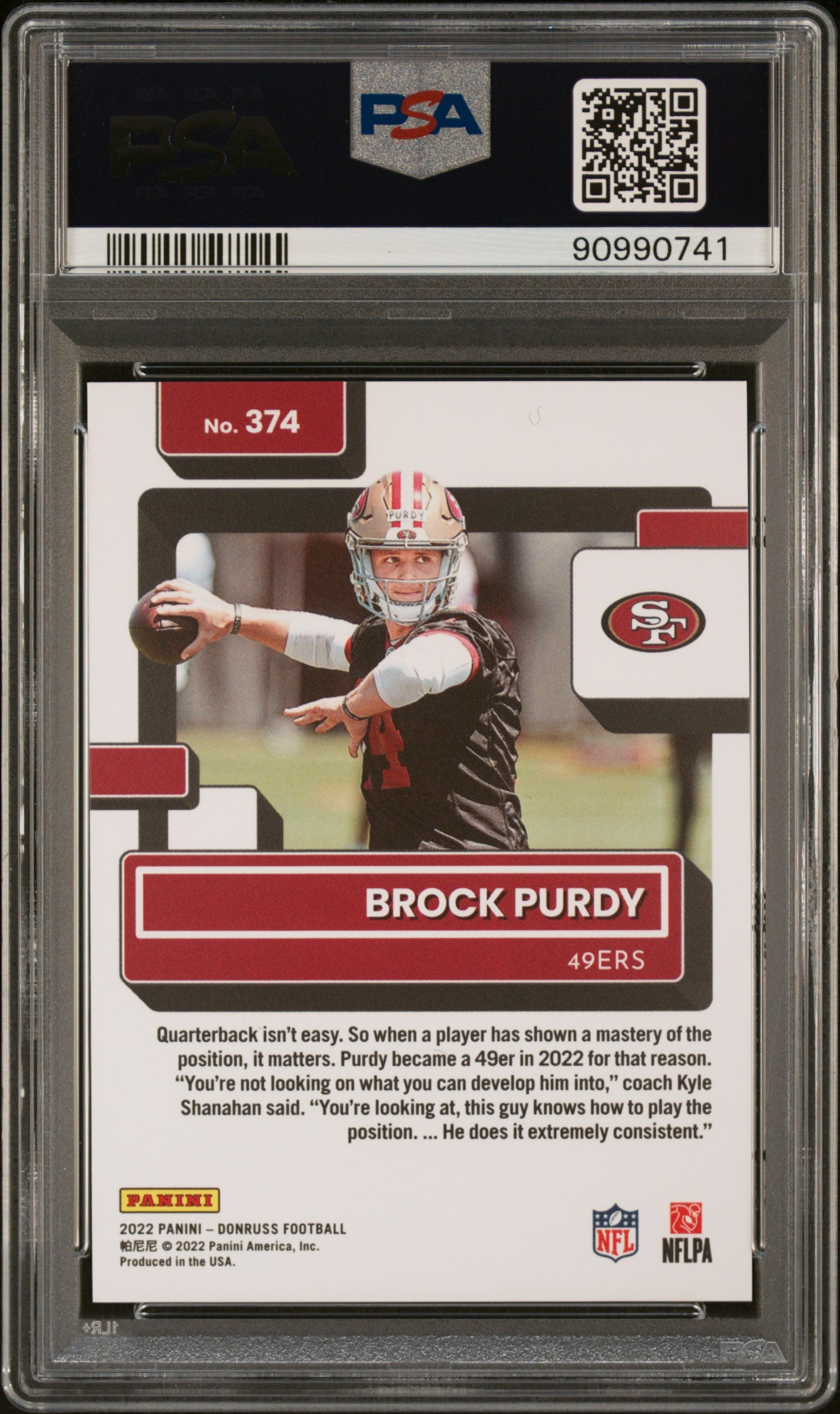 2022 Panini Donruss #374 Brock Purdy Press Proof Premium RR PSA 9