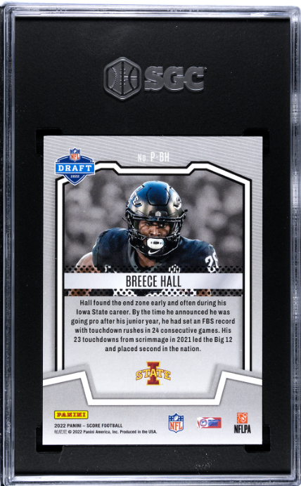 2022 Panini Score #P-BH Breece Hall Protential RC SGC 8