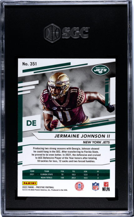 2022 Panini Prestige #351 Jermaine Johnson II Xtra Points Diamond RC SGC 9