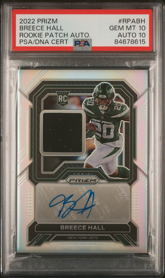2022 Panini Prizm Rookie Patch Autographs #RPABH Breece Hall PSA 10-10