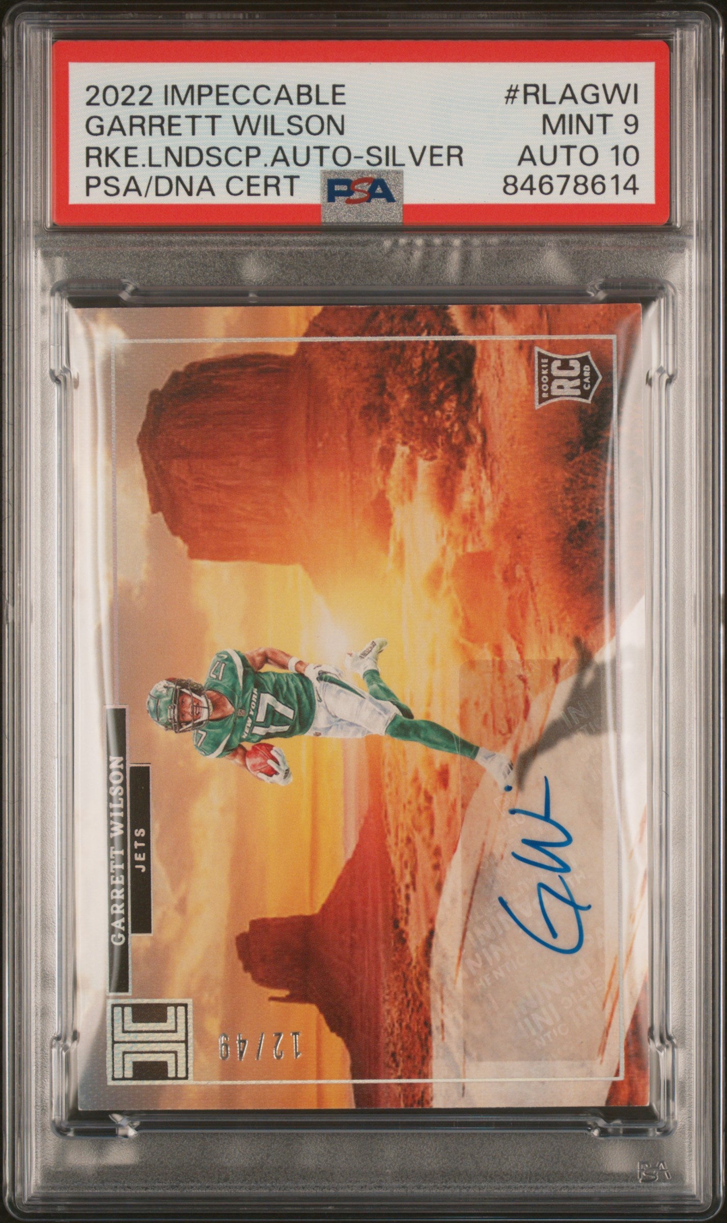 2022 Panini Impeccable Rookie Landscape Autographs #RLAGWI Garrett Wilson Silver RC PSA 9-10