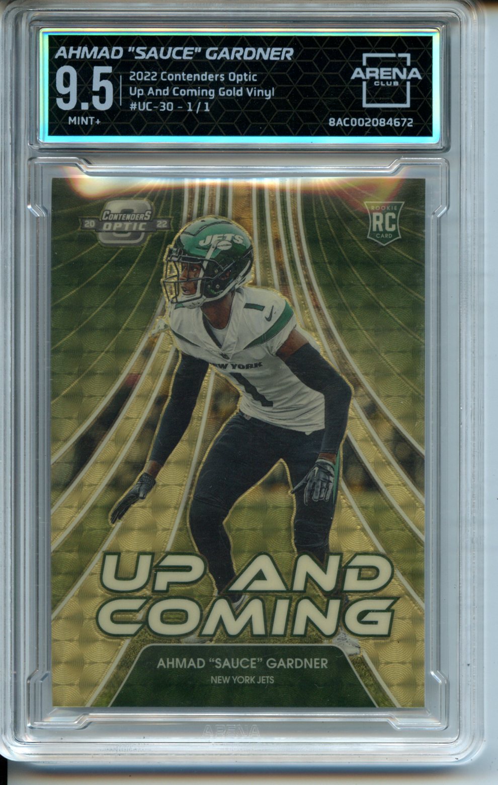 2022 #UC-30 Ahmad "Sauce" Gardner Up and Coming Gold Vinyl RC Arena Club 9.5