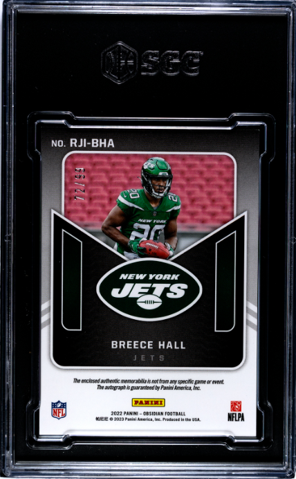 2022 Panini Obsidian #RJI-BHA Breece Hall Rookie Jersey Ink Electric Etch Orange RP SGC 9
