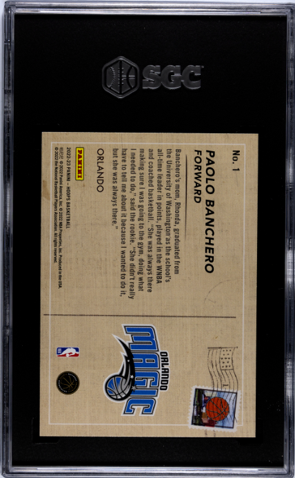 2022-23 Panini Hoops #1 Paolo Banchero Rookie Greetings SGC 8