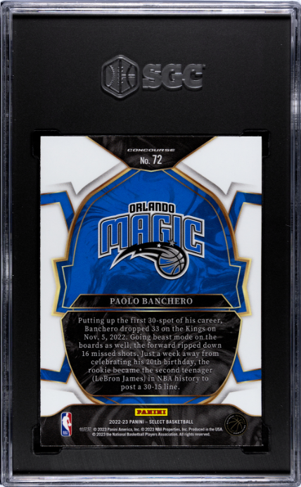 2022-23 Panini Select #72 Paolo Banchero Blue Retail RC SGC 8