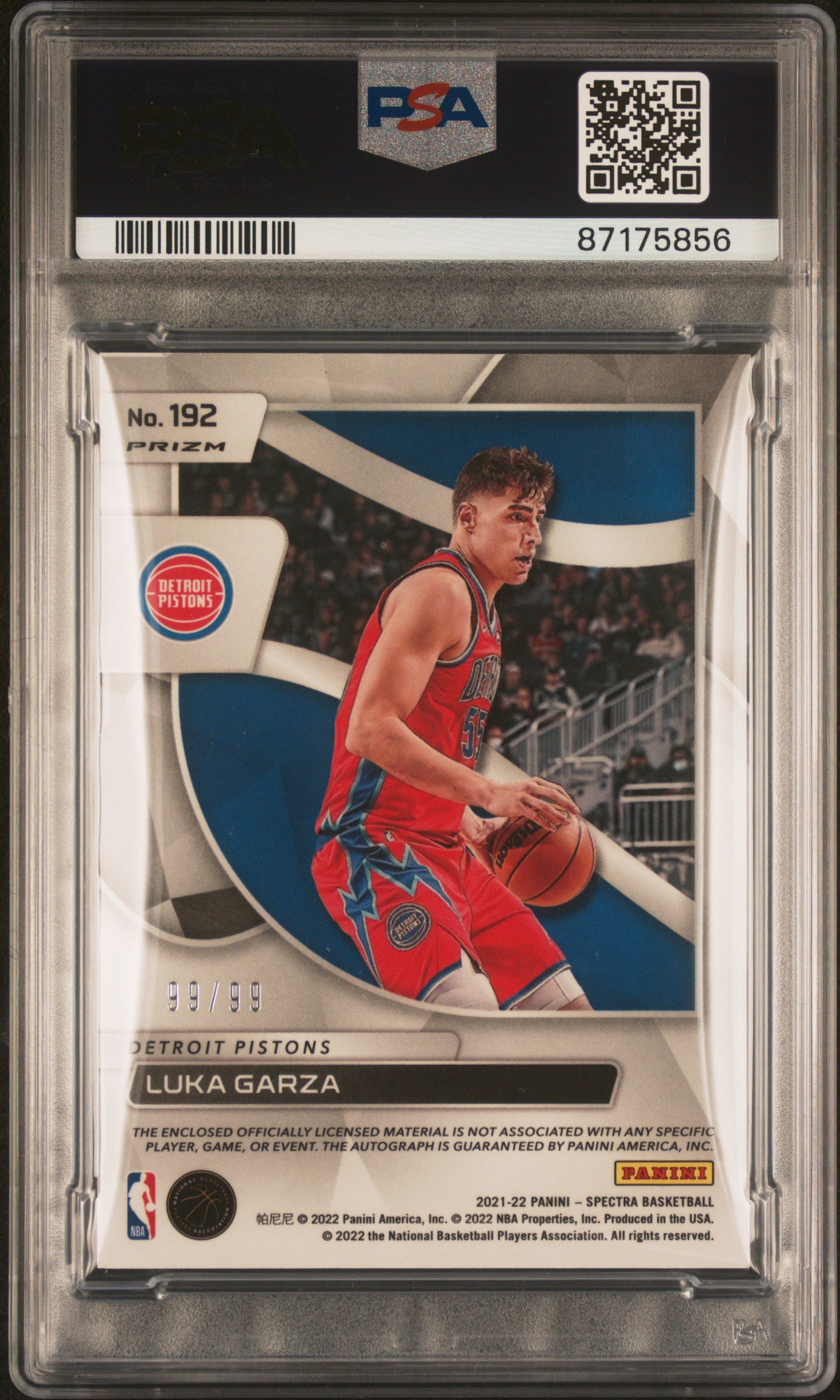 2021 Panini Spectra #192 Luka Garza Jersey Auto-Celestial RP PSA 8-10