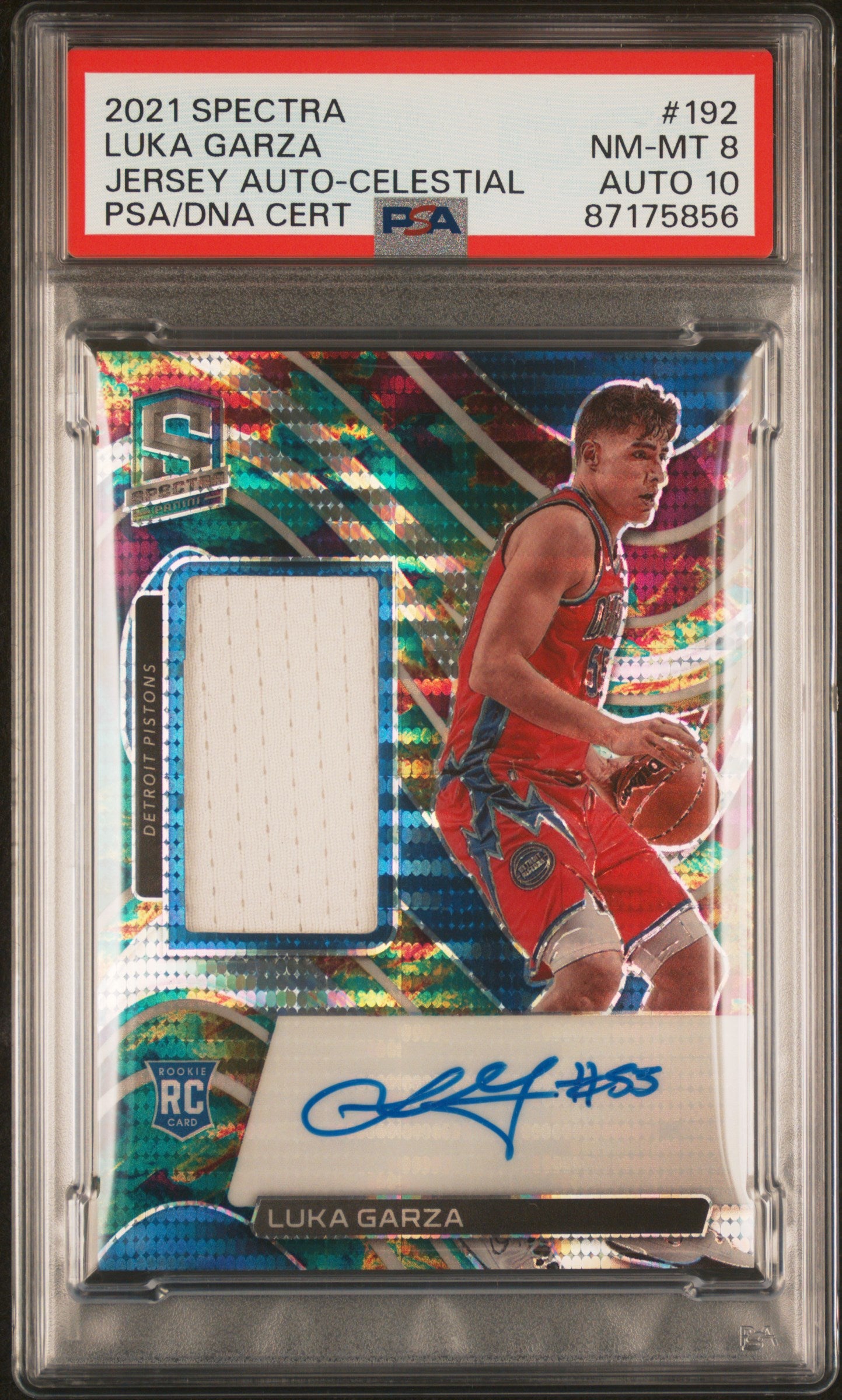 2021 Panini Spectra #192 Luka Garza Jersey Auto-Celestial RP PSA 8-10
