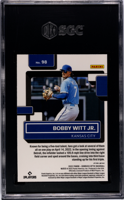 2022 Donruss Optic #98 Bobby Witt Jr. Lime Green Prizm RR SGC 9