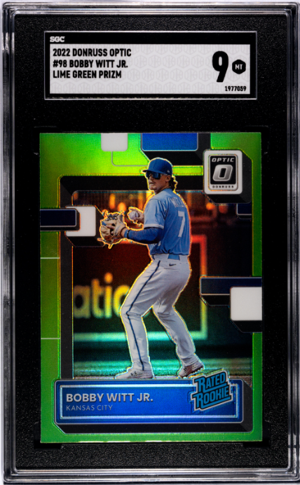 2022 Donruss Optic #98 Bobby Witt Jr. Lime Green Prizm RR SGC 9