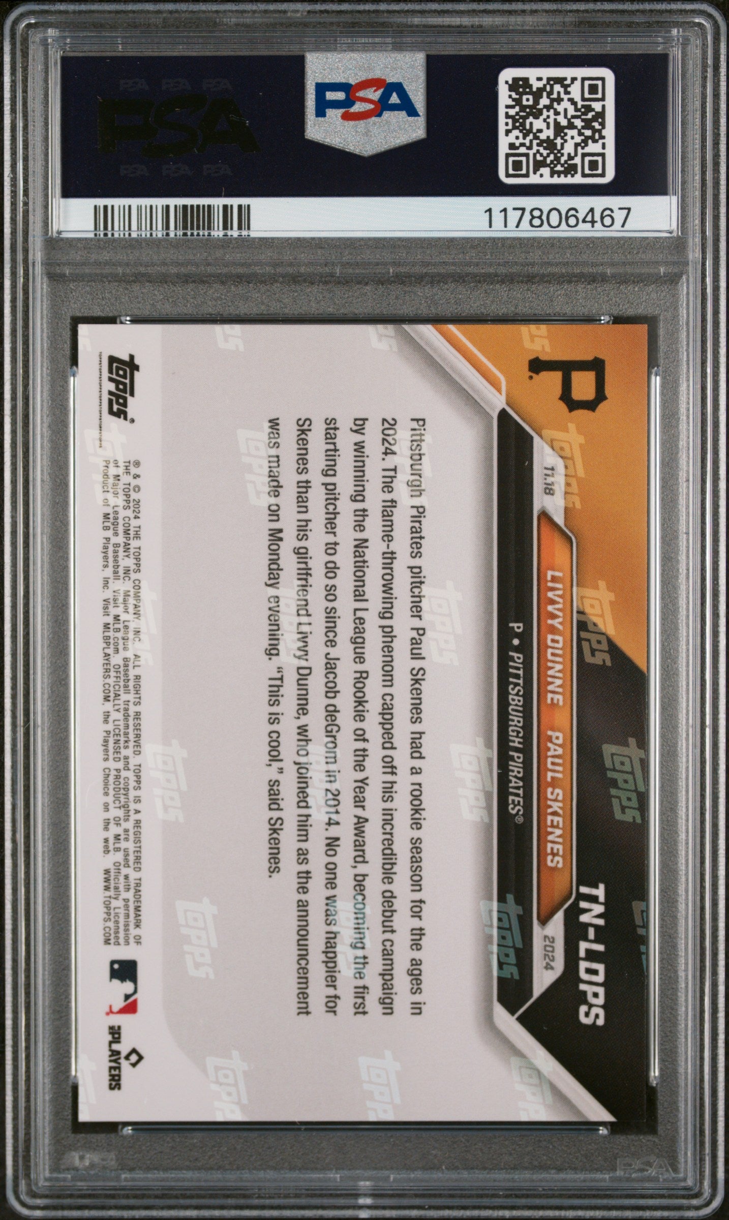 (7)2024 Topps Now Offseason #TNLDPS L.Dunne/P.Skenes PSA 10