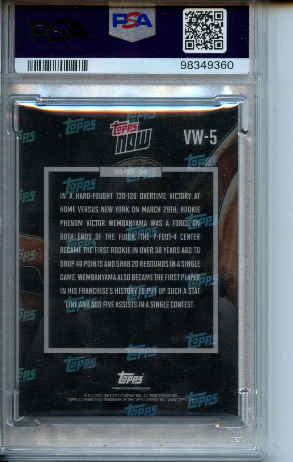 2023 Topps Now #VW5 Victor Wembanyama RC PSA 9