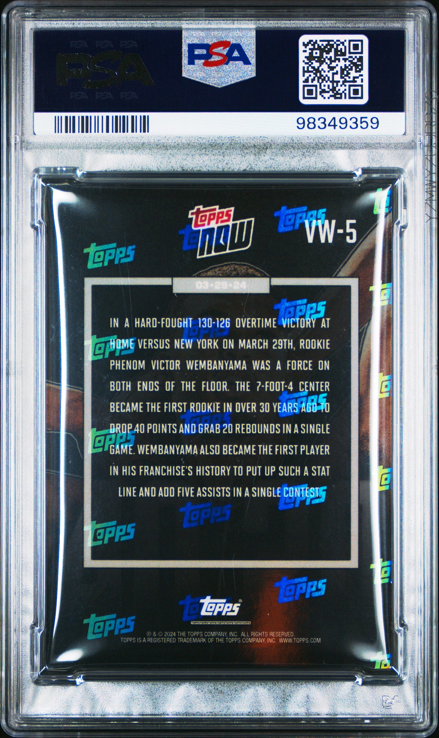 2023 Topps Now #VW5 Victor Wembanyama RC PSA 10