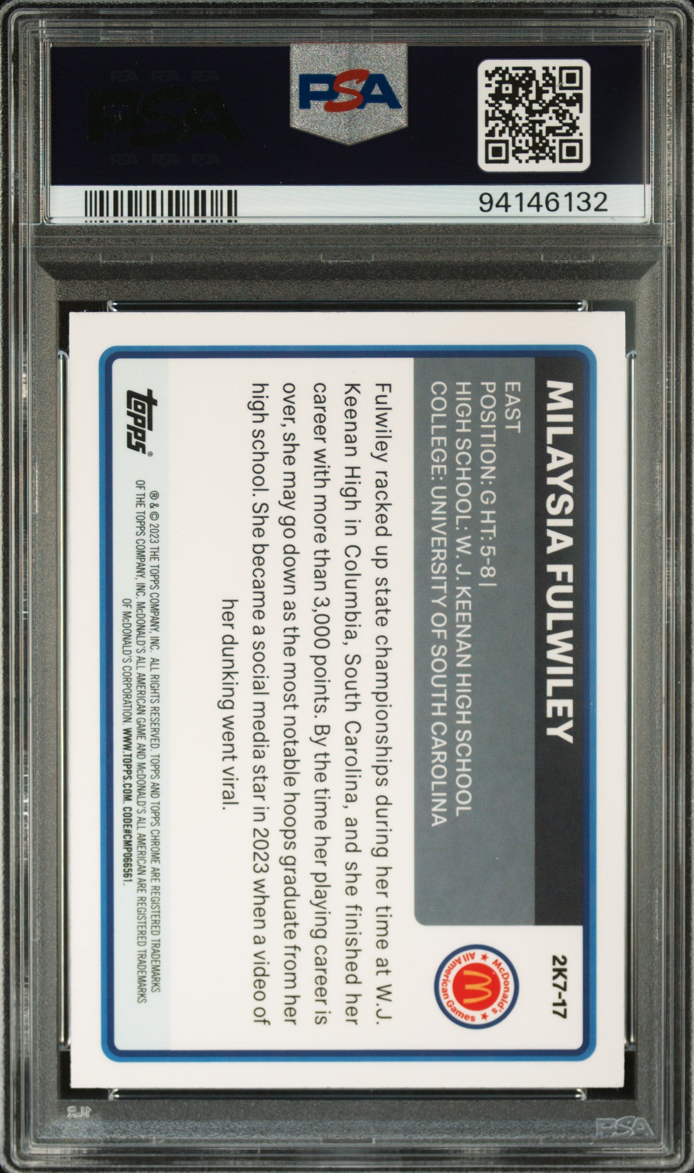 2023 Topps Chrome 2007 Mcdonald'S All-American #2K7-17 Milaysia Fulwiley PSA 9