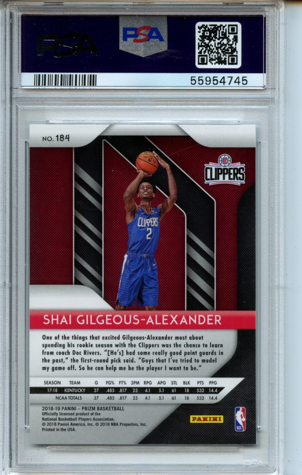 2018 Panini Prizm #184 S.Gilgeous-Alexander PSA 9