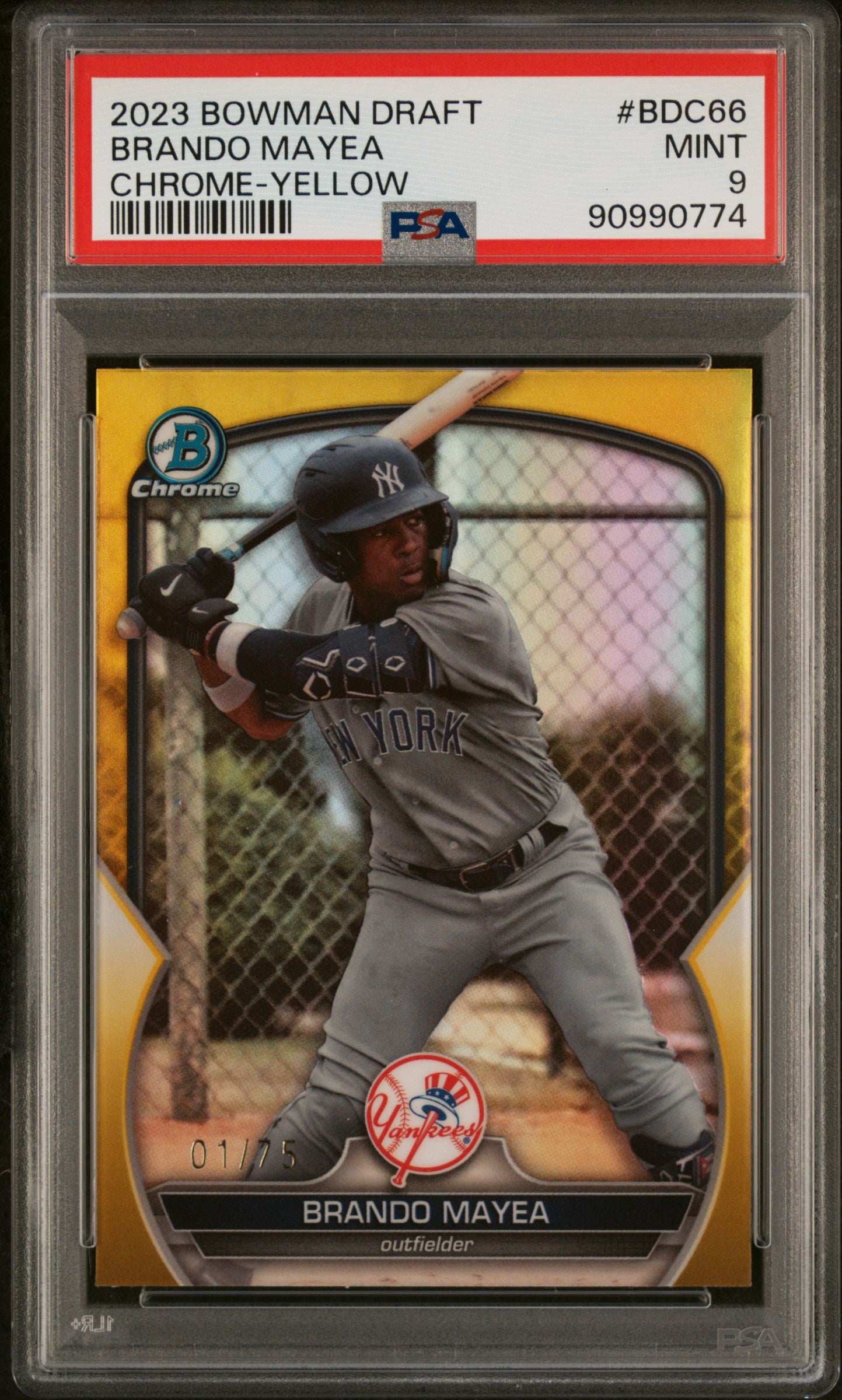 2023 Bowman Draft #BDC66 Brando Mayea Chrome-Yellow Refractor PSA 9