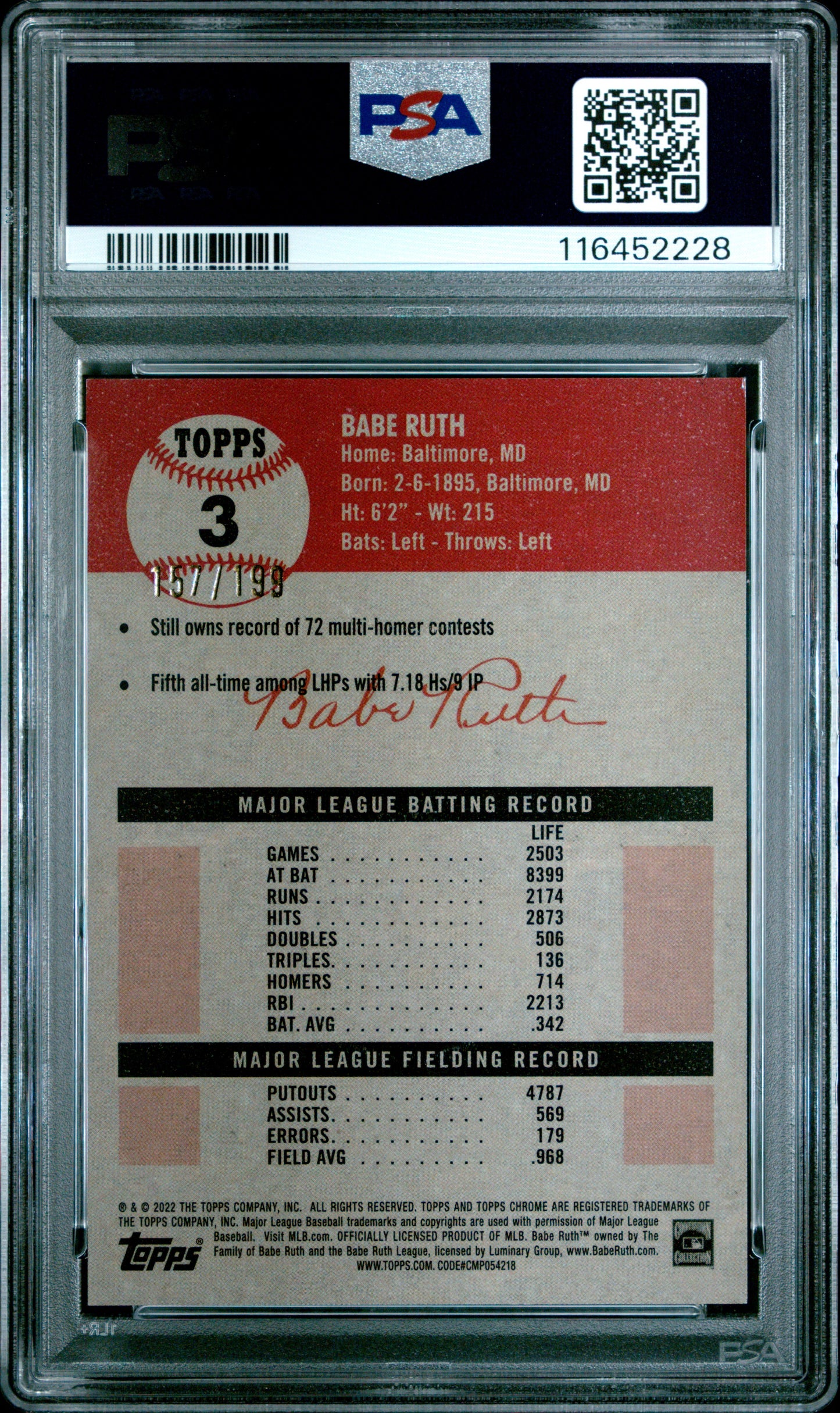 2022 Topps Chrome Platinum Anniversary #3 Babe Ruth Blue Mini Diamond Refractor PSA 10